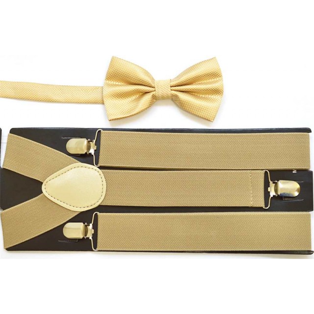 Set papion crem si bretele crem S008